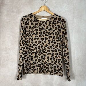 Cynthia Rowley 100% 2-ply Cashmere Leopard Print Sweater Women Med Luxury Soft